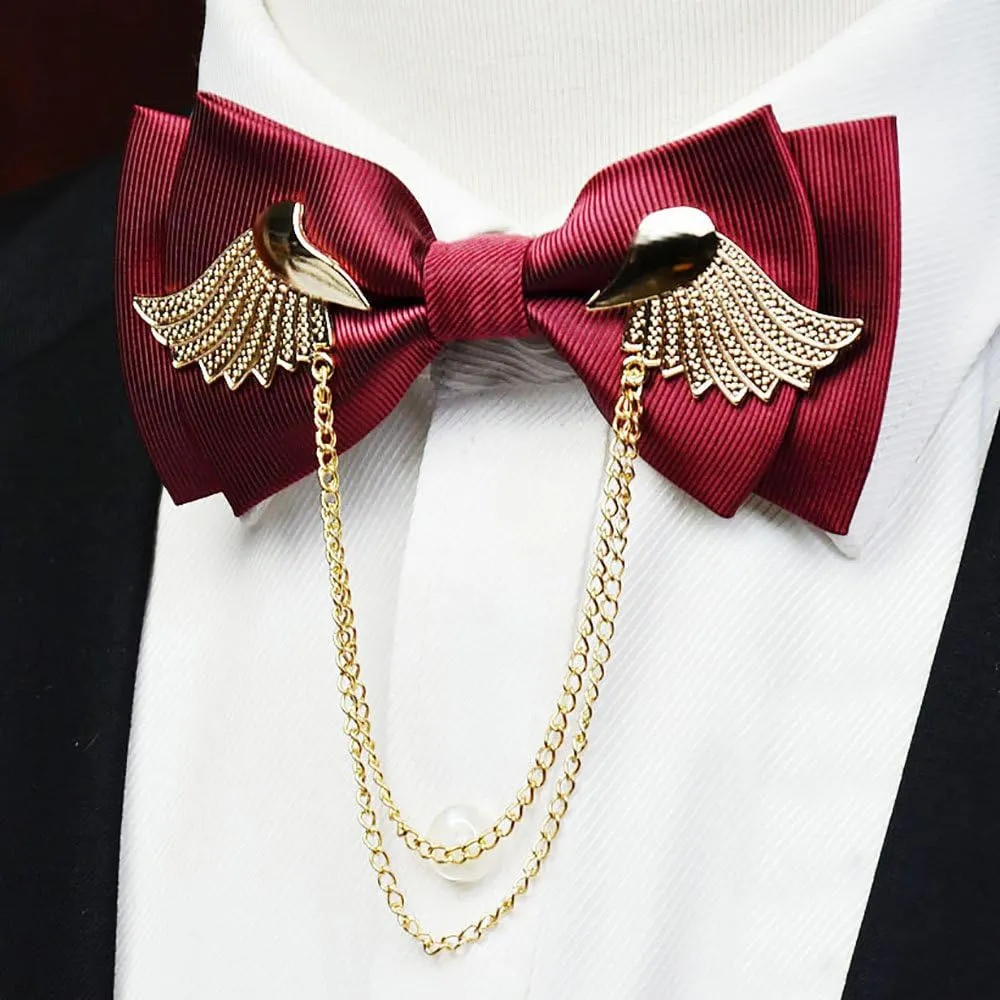 Men's Adjustable Metal Golden Wings Two Layer Neck Bowtie Bow Tie