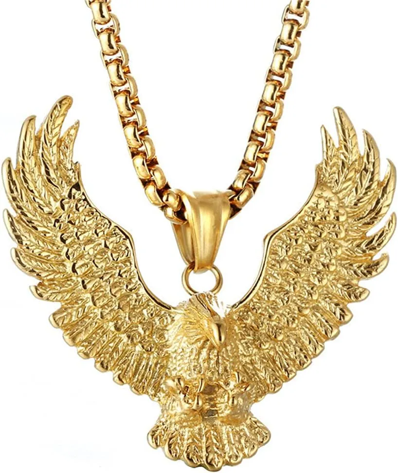 Mens Cool Gothic Tribal Stainless Steel Hawk Eagle Pendant Necklace, 20 inch Chain,Silver with Black