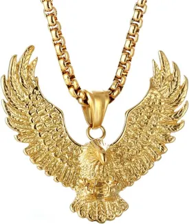 Mens Cool Gothic Tribal Stainless Steel Hawk Eagle Pendant Necklace, 20 inch Chain,Silver with Black