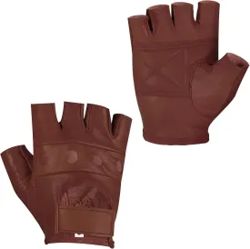 Men's Leather Gloves Racing Fingerless Motorcycle Hand Black & Red Gloves W/Breathable Open Knuckle