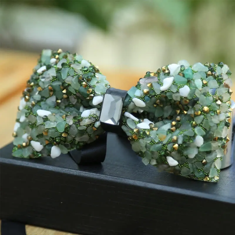 Men's Multicolor Stone Crystal Clastic Enchases Bow Tie