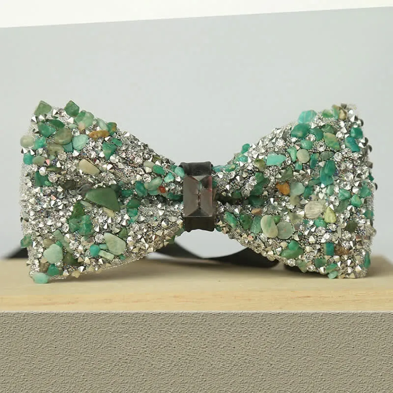 Men's Multicolor Stone Crystal Clastic Enchases Bow Tie