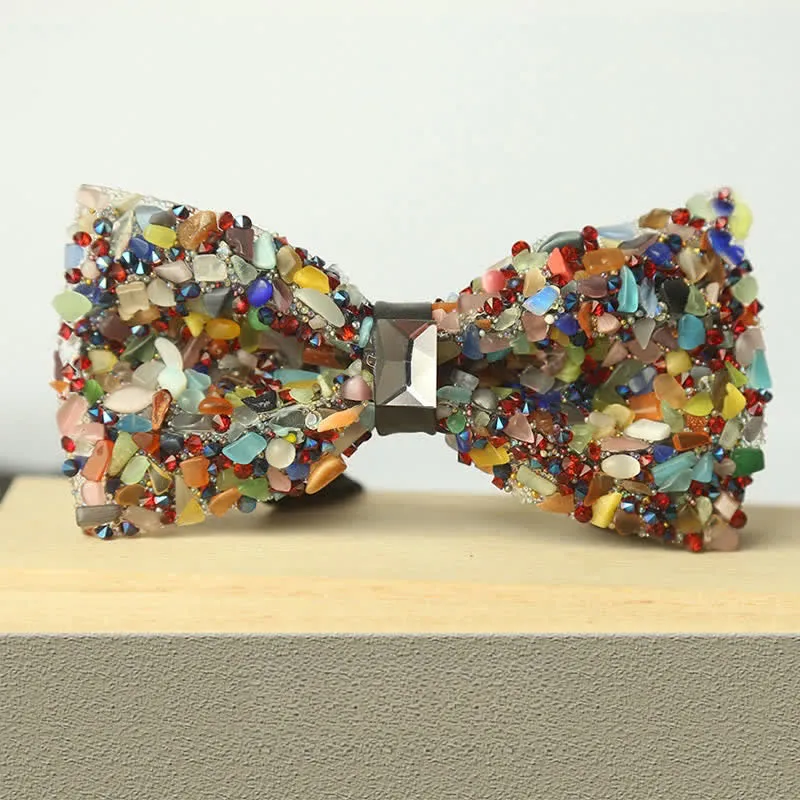 Men's Multicolor Stone Crystal Clastic Enchases Bow Tie
