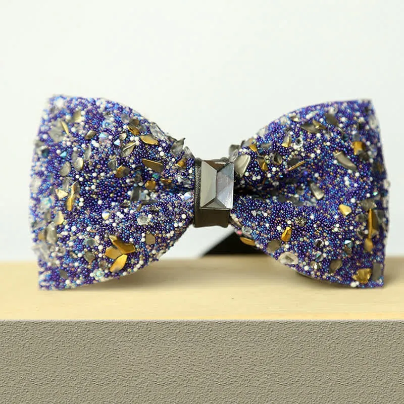 Men's Multicolor Stone Crystal Clastic Enchases Bow Tie