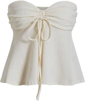 Milumia Women Tie Front Ruched Tube Top Strapless Flared Hem Peplum Bandeau Tops