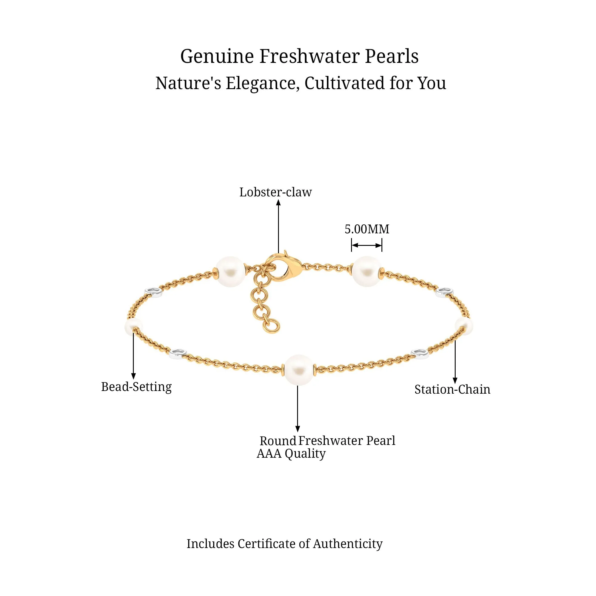 Minimal Round Freshwater Pearl Station Chain Bracelet