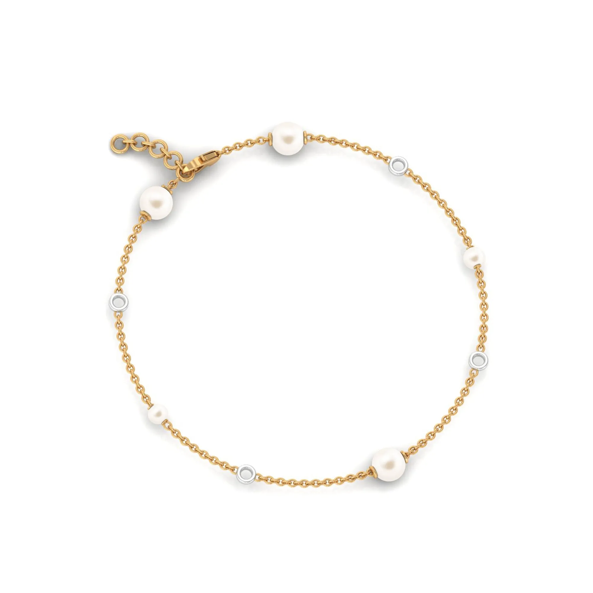 Minimal Round Freshwater Pearl Station Chain Bracelet