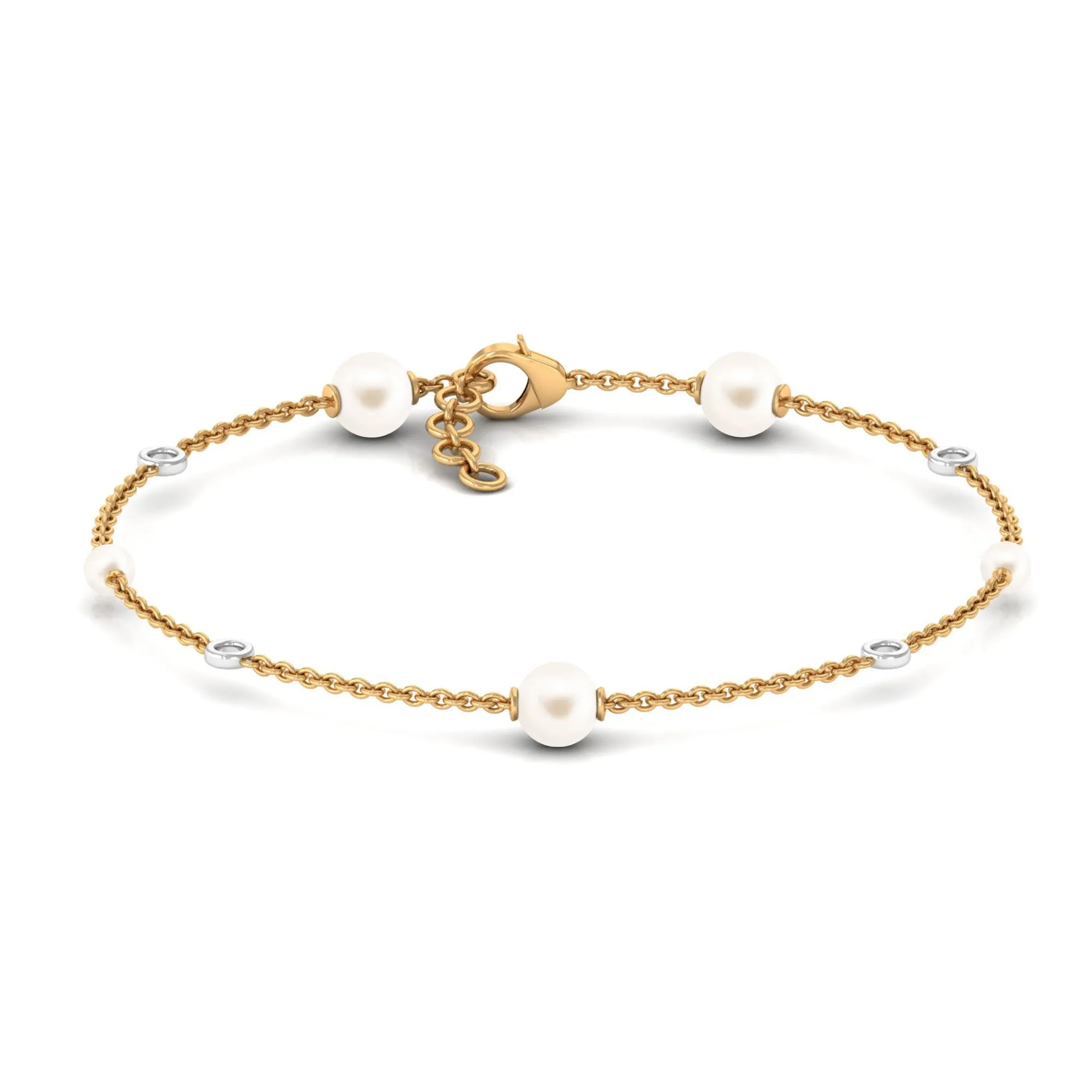 Minimal Round Freshwater Pearl Station Chain Bracelet