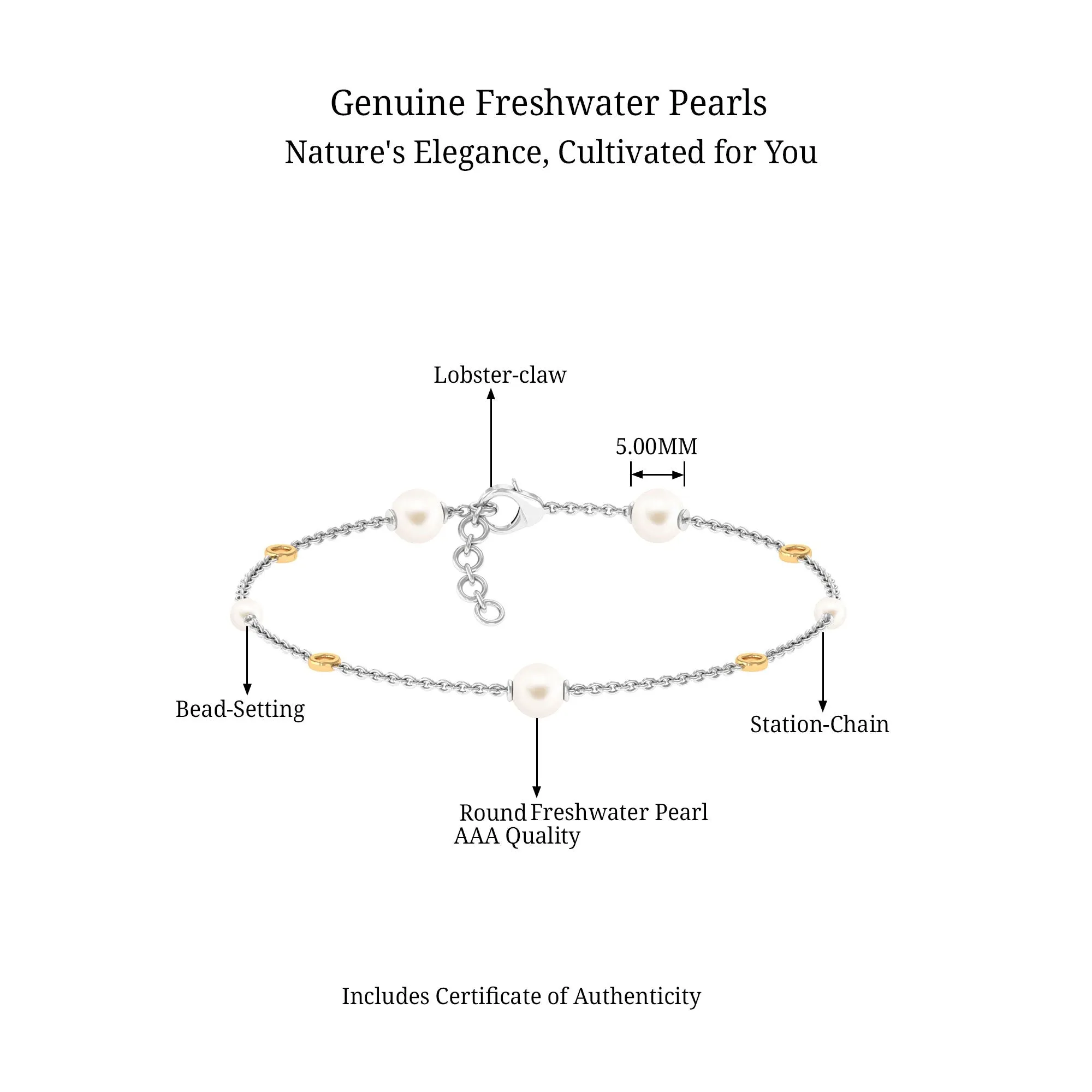 Minimal Round Freshwater Pearl Station Chain Bracelet