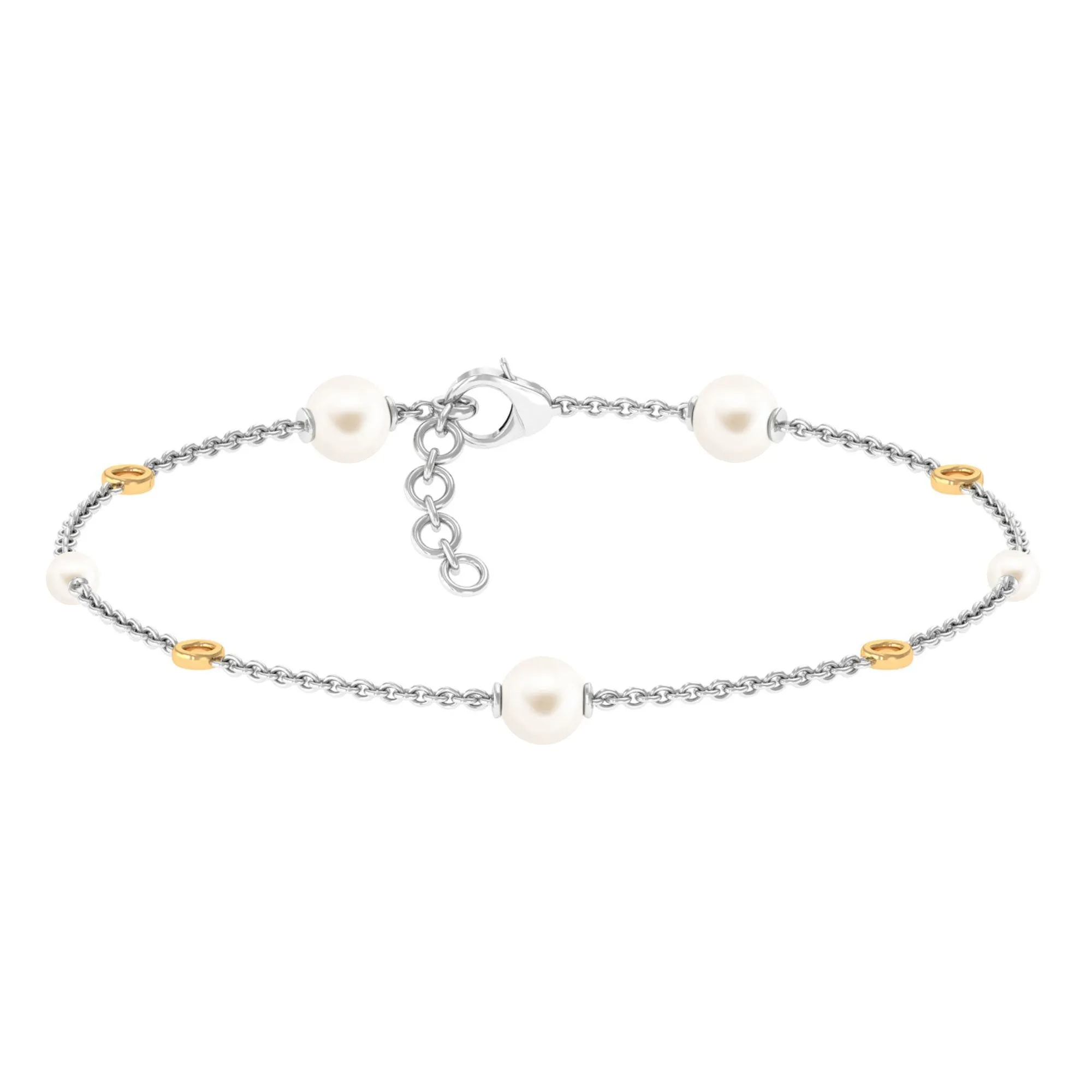 Minimal Round Freshwater Pearl Station Chain Bracelet