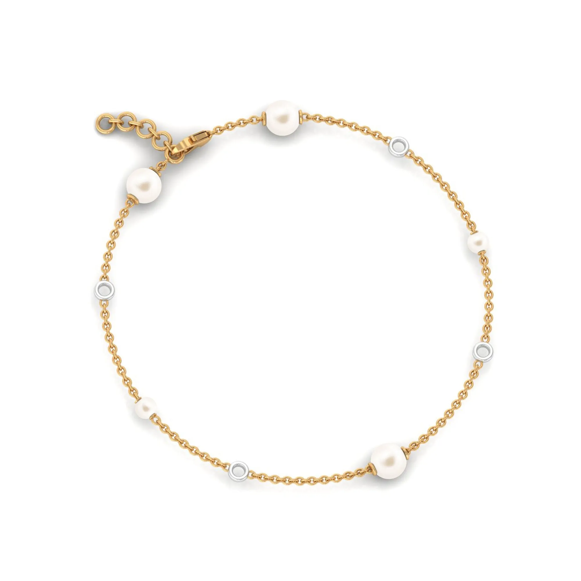 Minimal Round Freshwater Pearl Station Chain Bracelet