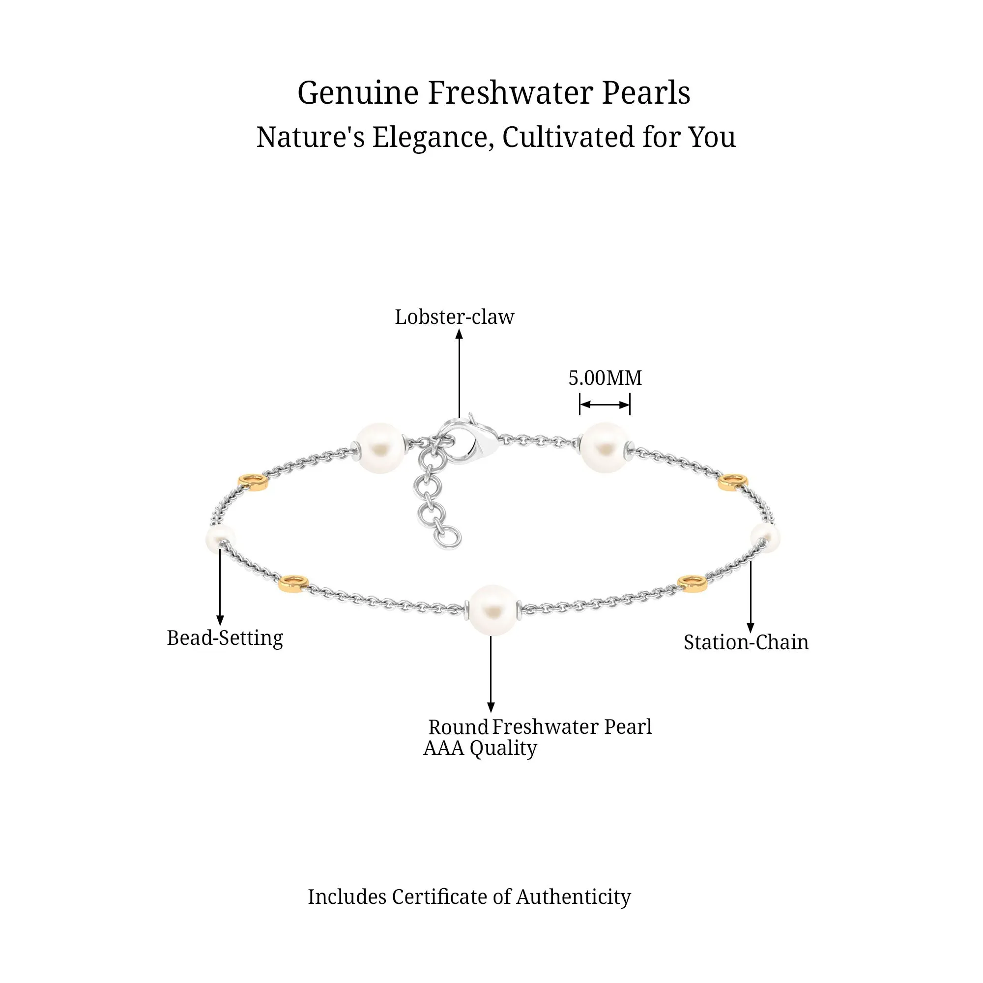 Minimal Round Freshwater Pearl Station Chain Bracelet