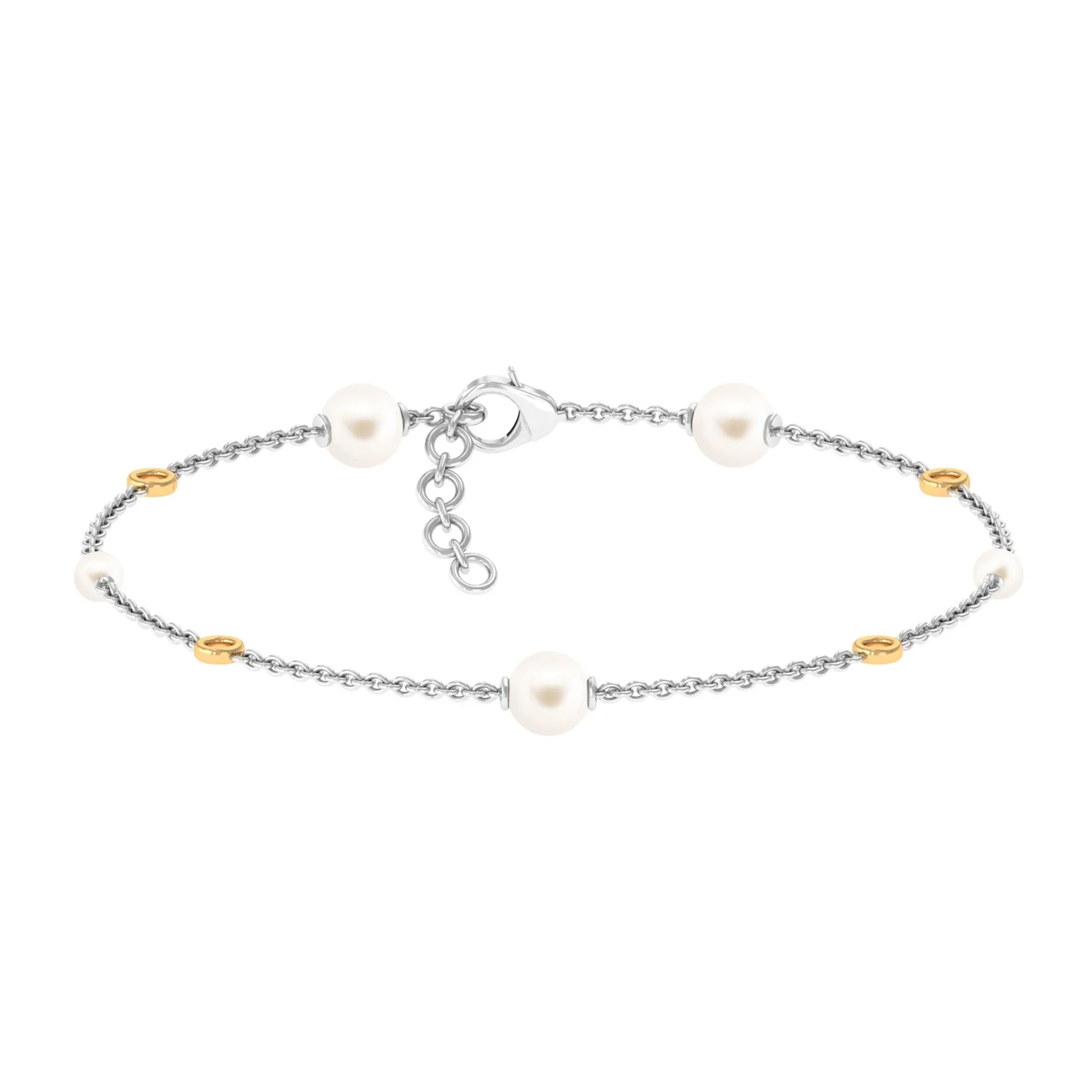 Minimal Round Freshwater Pearl Station Chain Bracelet