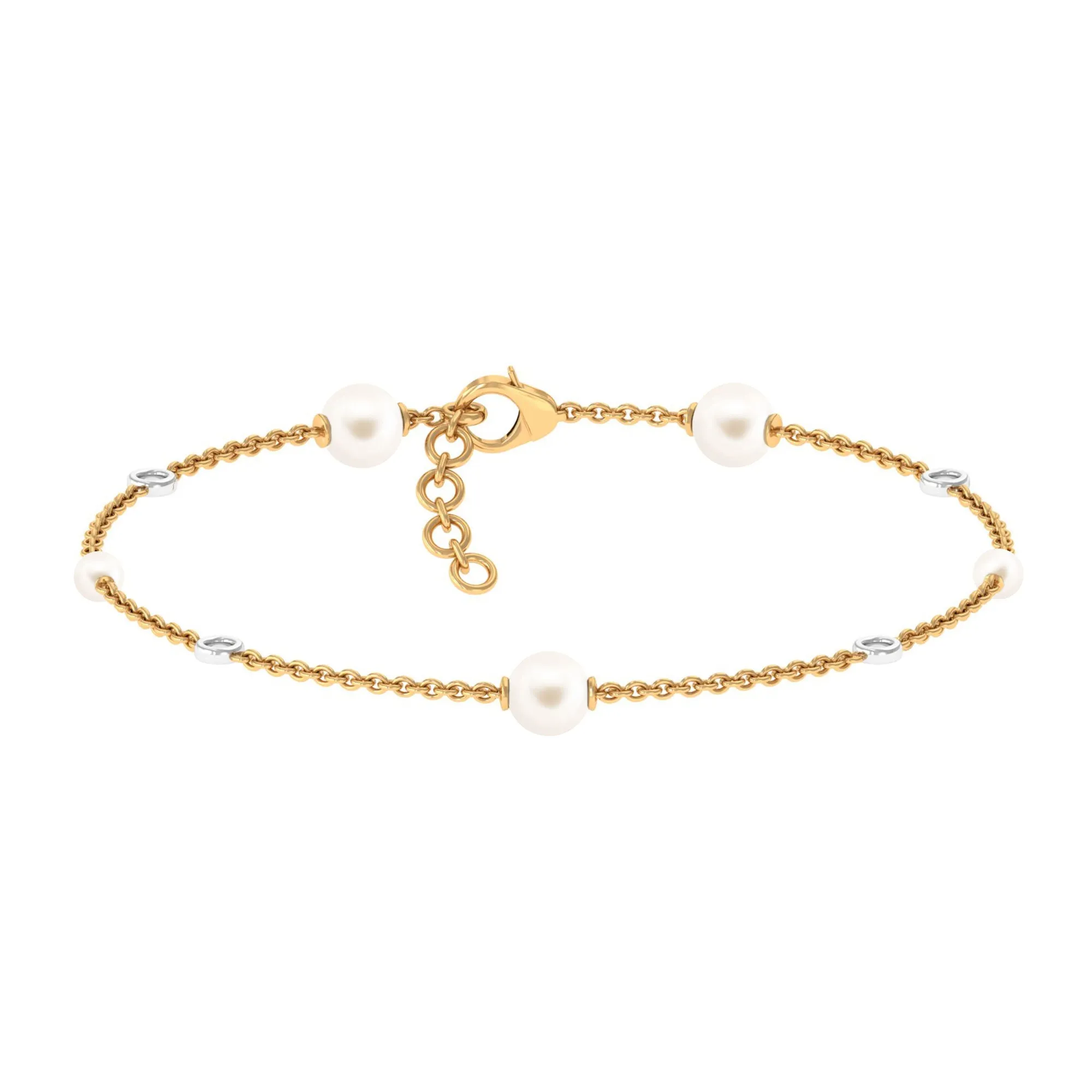 Minimal Round Freshwater Pearl Station Chain Bracelet