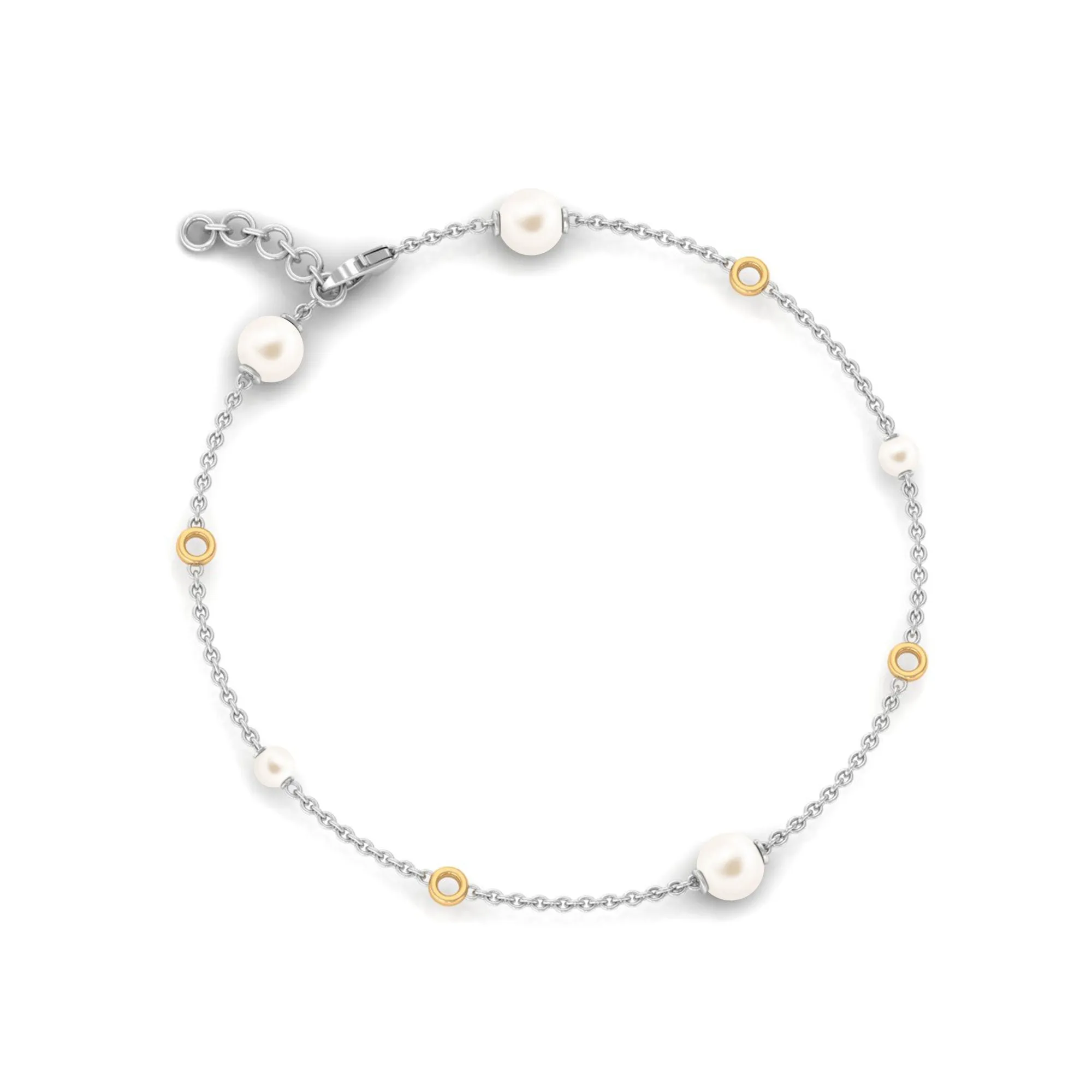 Minimal Round Freshwater Pearl Station Chain Bracelet