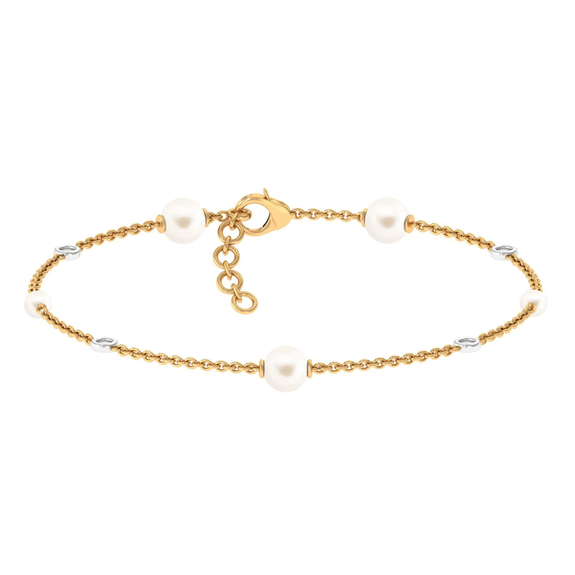 Minimal Round Freshwater Pearl Station Chain Bracelet