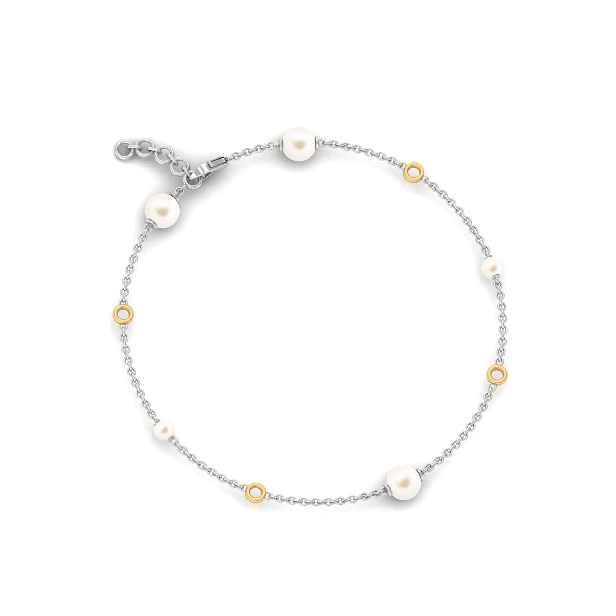 Minimal Round Freshwater Pearl Station Chain Bracelet