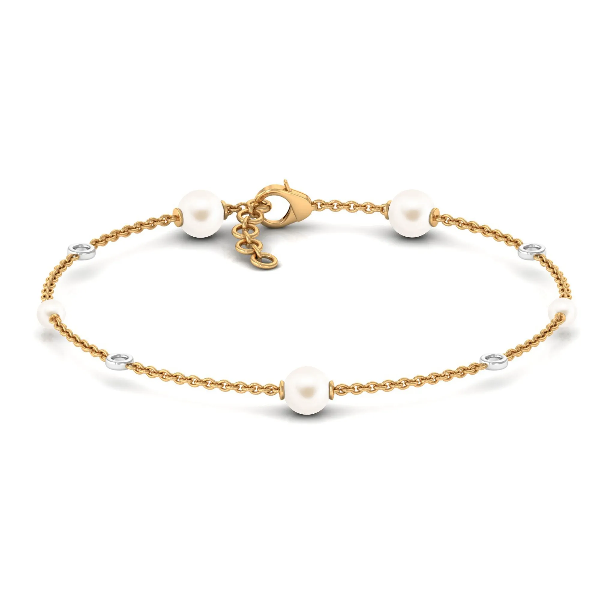 Minimal Round Freshwater Pearl Station Chain Bracelet