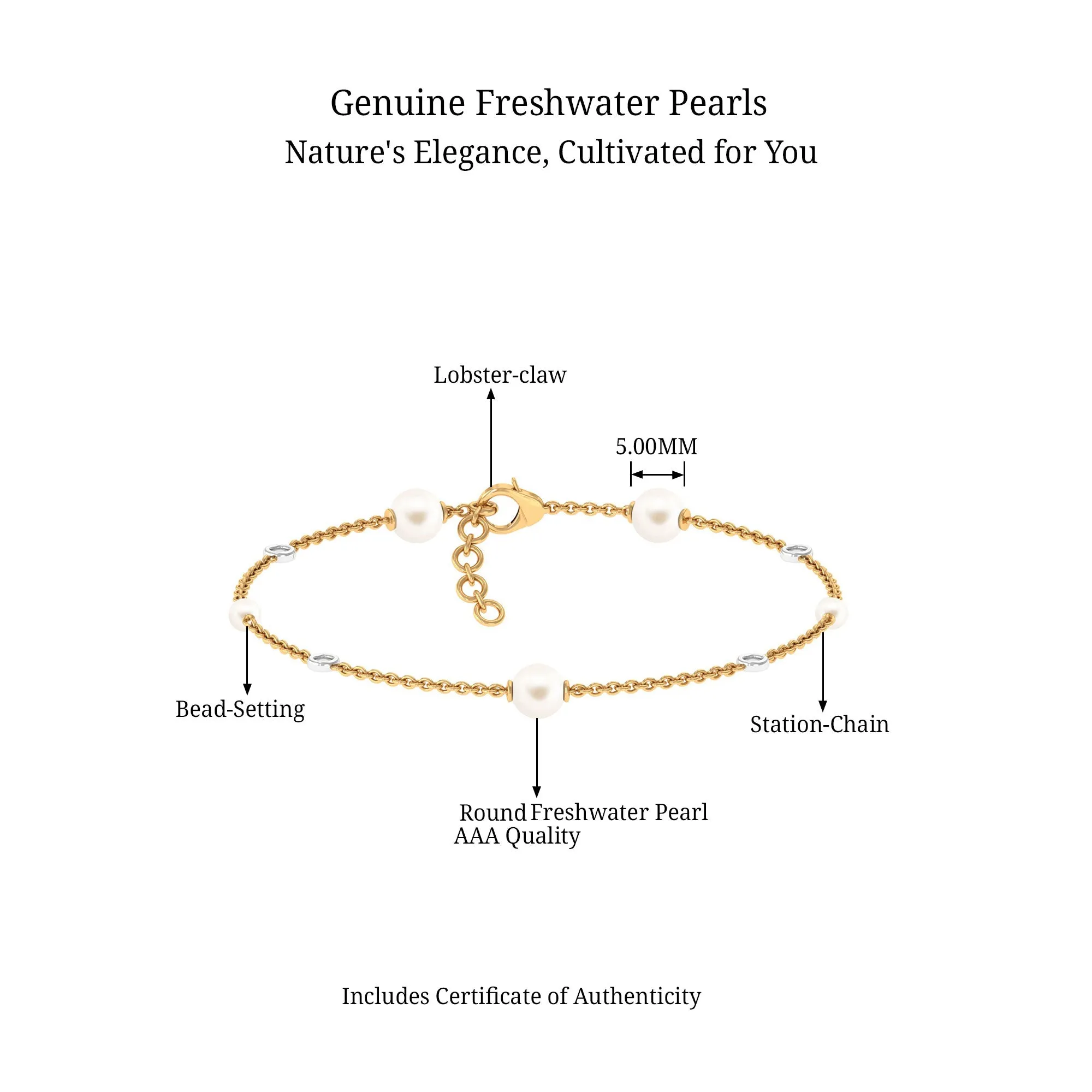 Minimal Round Freshwater Pearl Station Chain Bracelet