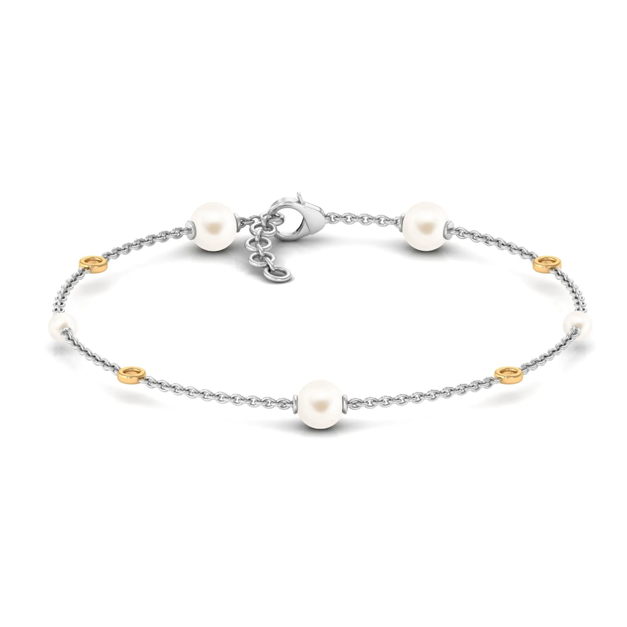 Minimal Round Freshwater Pearl Station Chain Bracelet