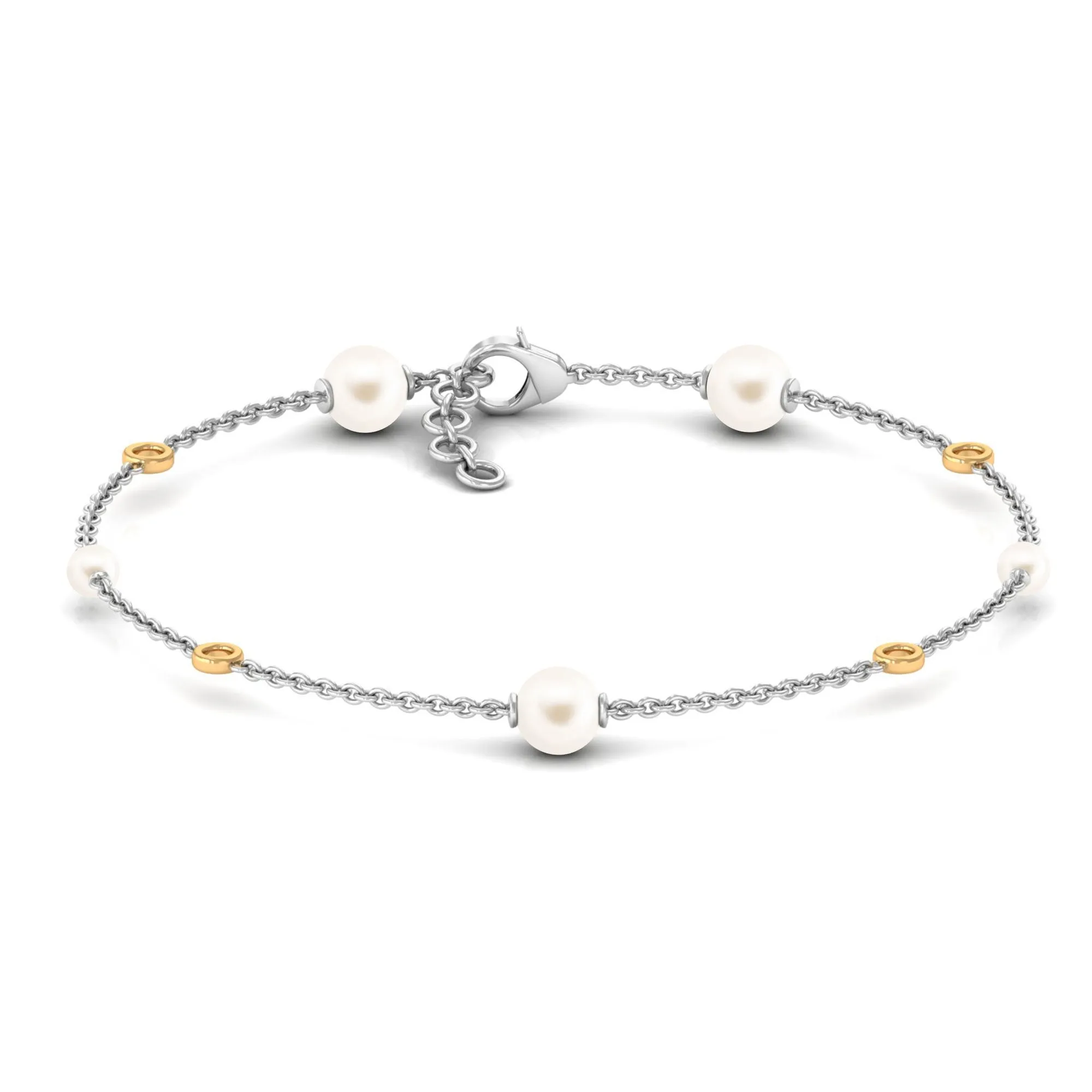 Minimal Round Freshwater Pearl Station Chain Bracelet