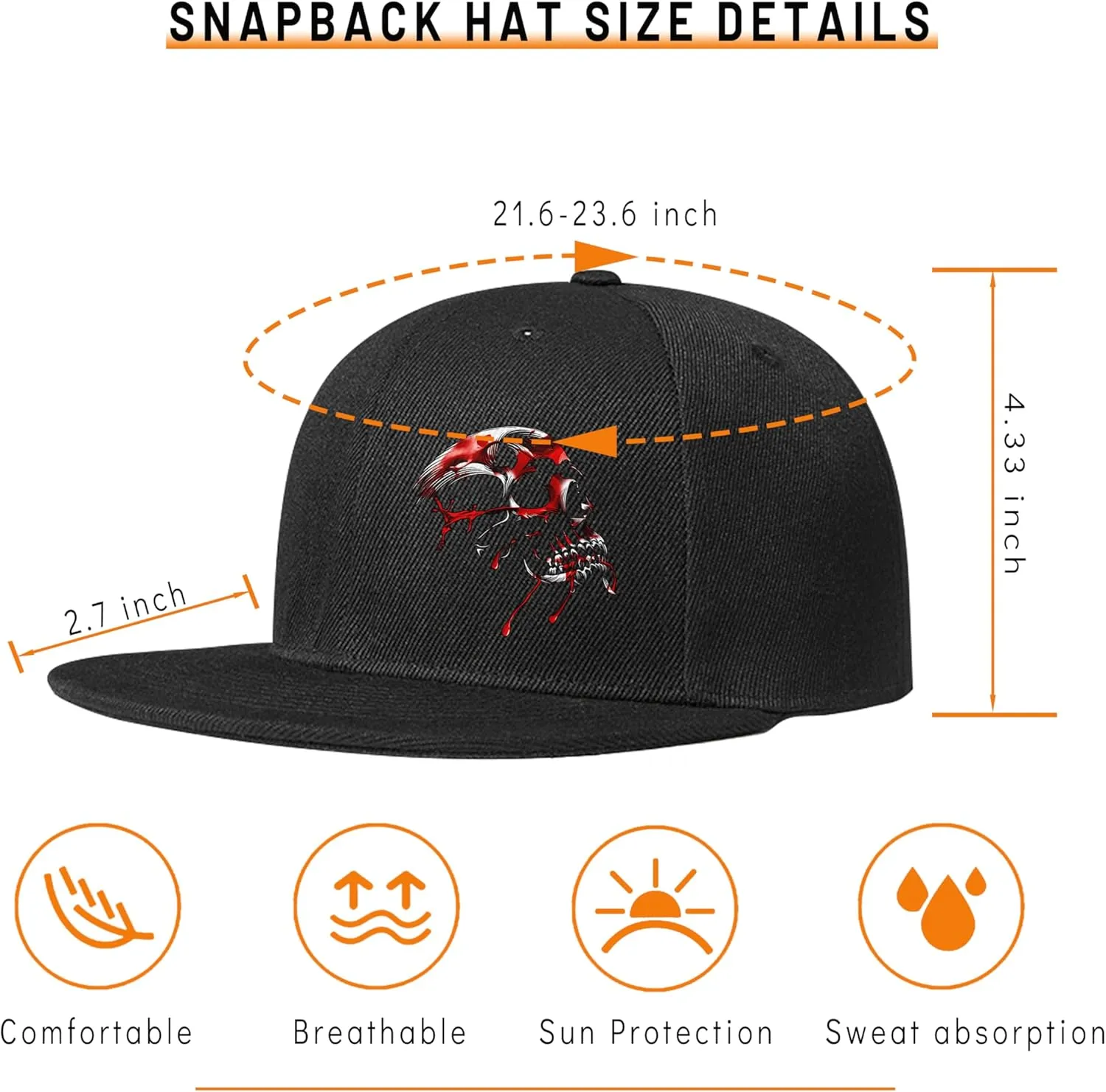 Motorcycle Skull Hat Flat Bill Hats for Men Snap Backpack Mens Hats Snapback Baseball Cap for Teens Boys