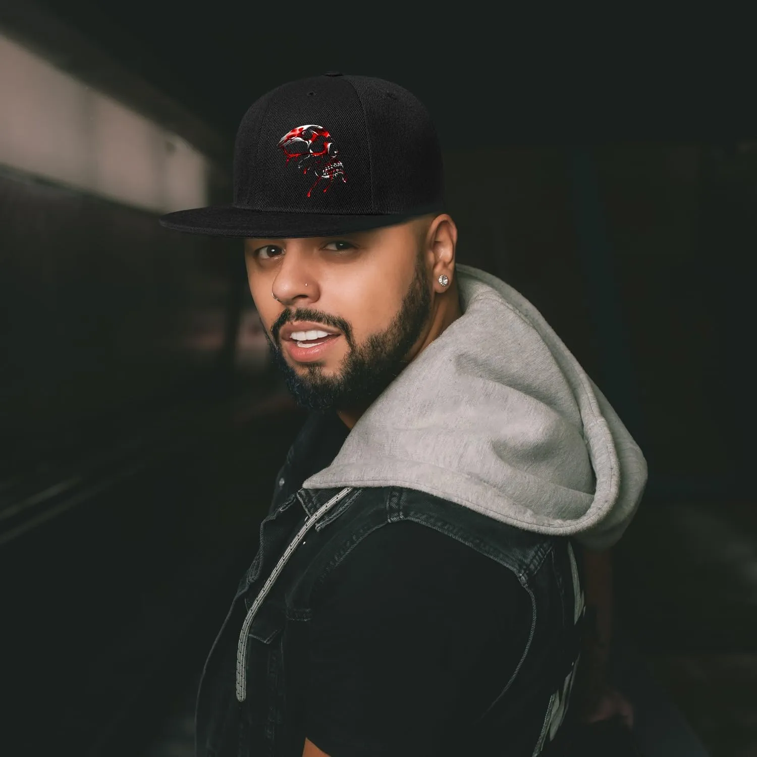 Motorcycle Skull Hat Flat Bill Hats for Men Snap Backpack Mens Hats Snapback Baseball Cap for Teens Boys