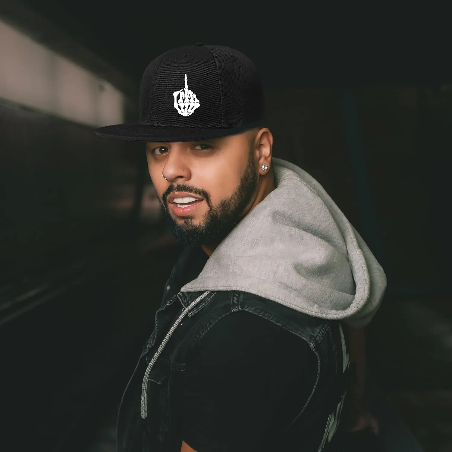 Motorcycle Skull Hat Flat Bill Hats for Men Snap Backpack Mens Hats Snapback Baseball Cap for Teens Boys