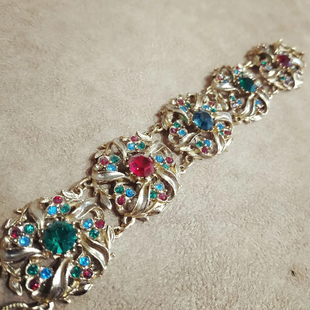 Multi coloured  Floral Swirl Gold Vintage Bracelet