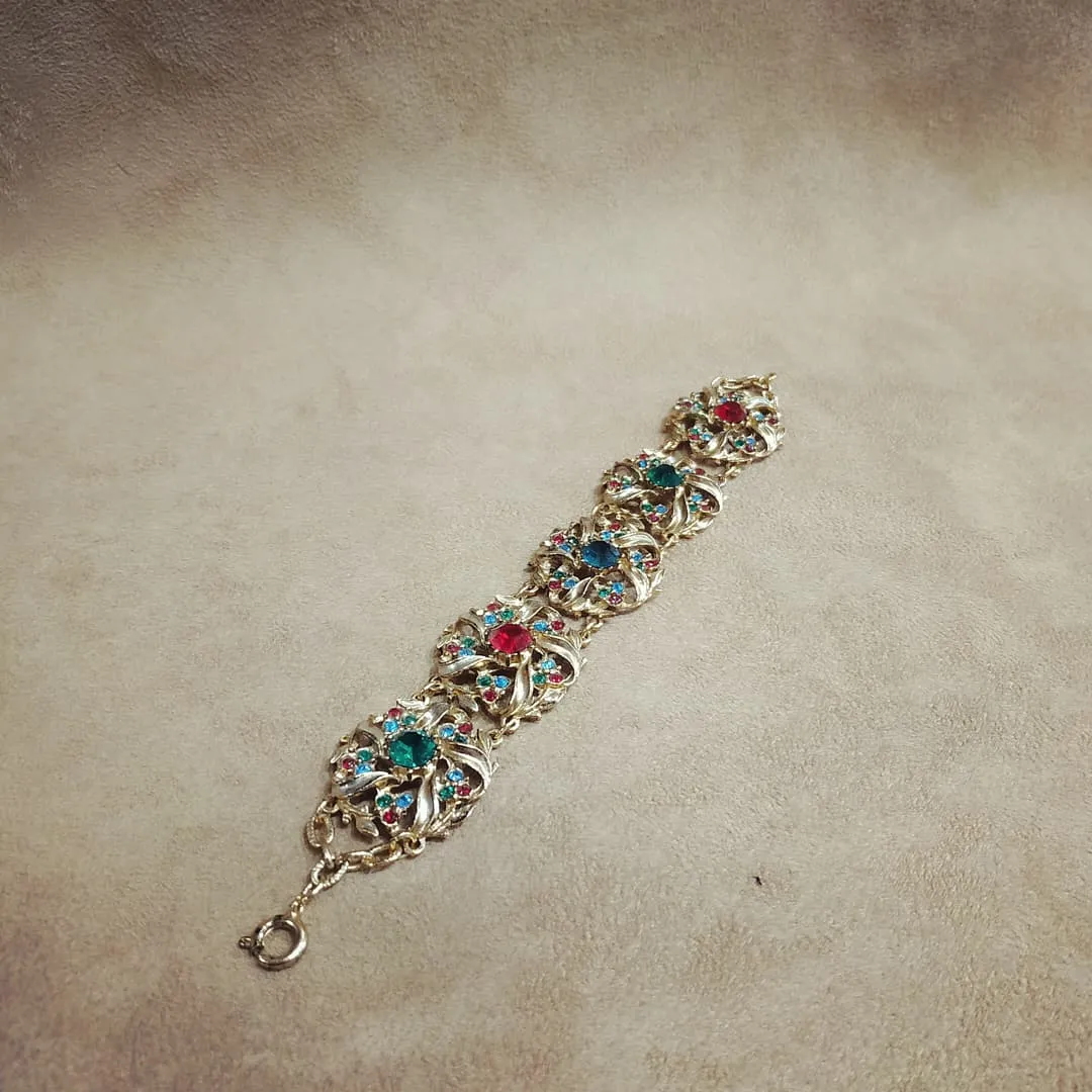 Multi coloured  Floral Swirl Gold Vintage Bracelet