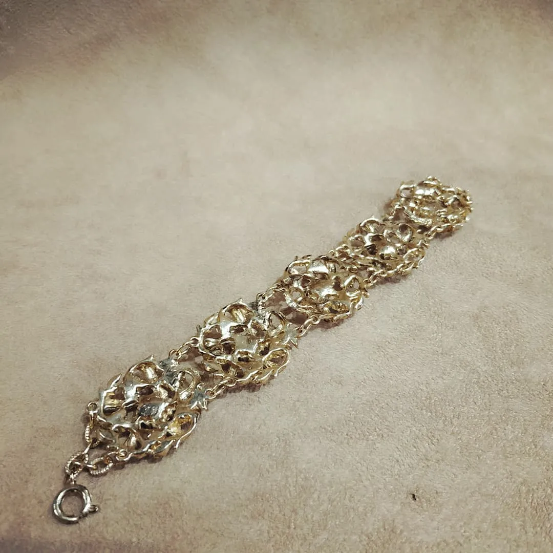 Multi coloured  Floral Swirl Gold Vintage Bracelet