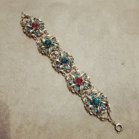 Multi coloured  Floral Swirl Gold Vintage Bracelet