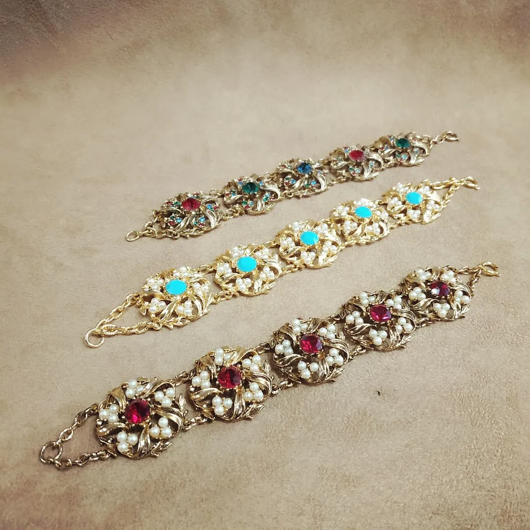 Multi coloured  Floral Swirl Gold Vintage Bracelet
