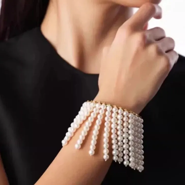 Natasha Pearl Tassel Cuff Bracelet