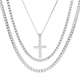 Necklace for Men Cross Pendant Necklace Diamond Tennis Chain Cuban Necklace Hip Pop Jewelry