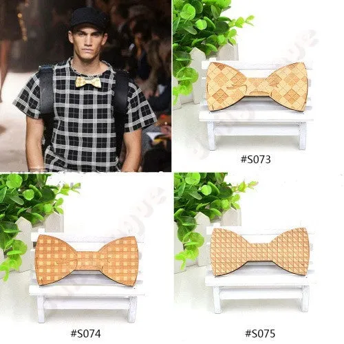 New arrival men wood bow tie matts triangle plaid shape gentleman bow tie