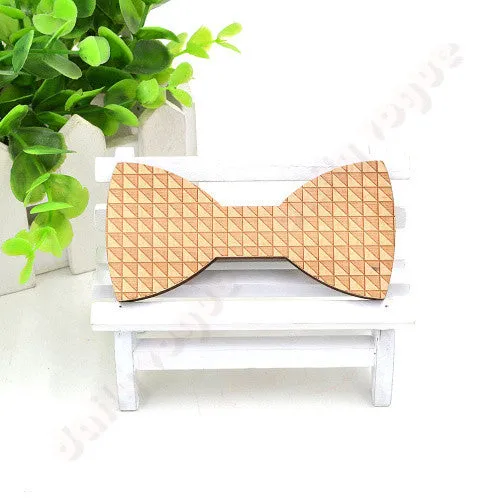 New arrival men wood bow tie matts triangle plaid shape gentleman bow tie