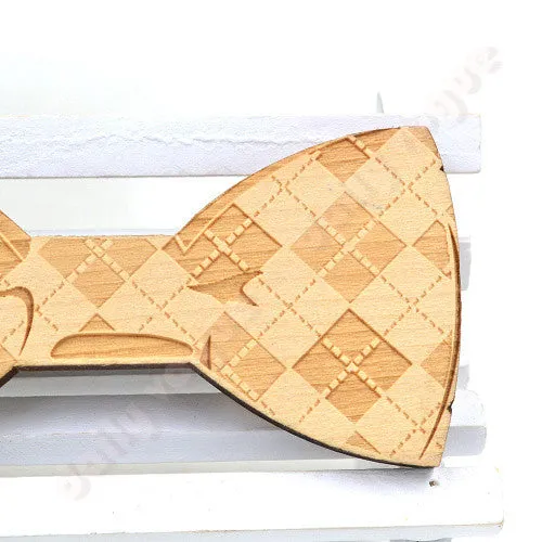 New arrival men wood bow tie matts triangle plaid shape gentleman bow tie