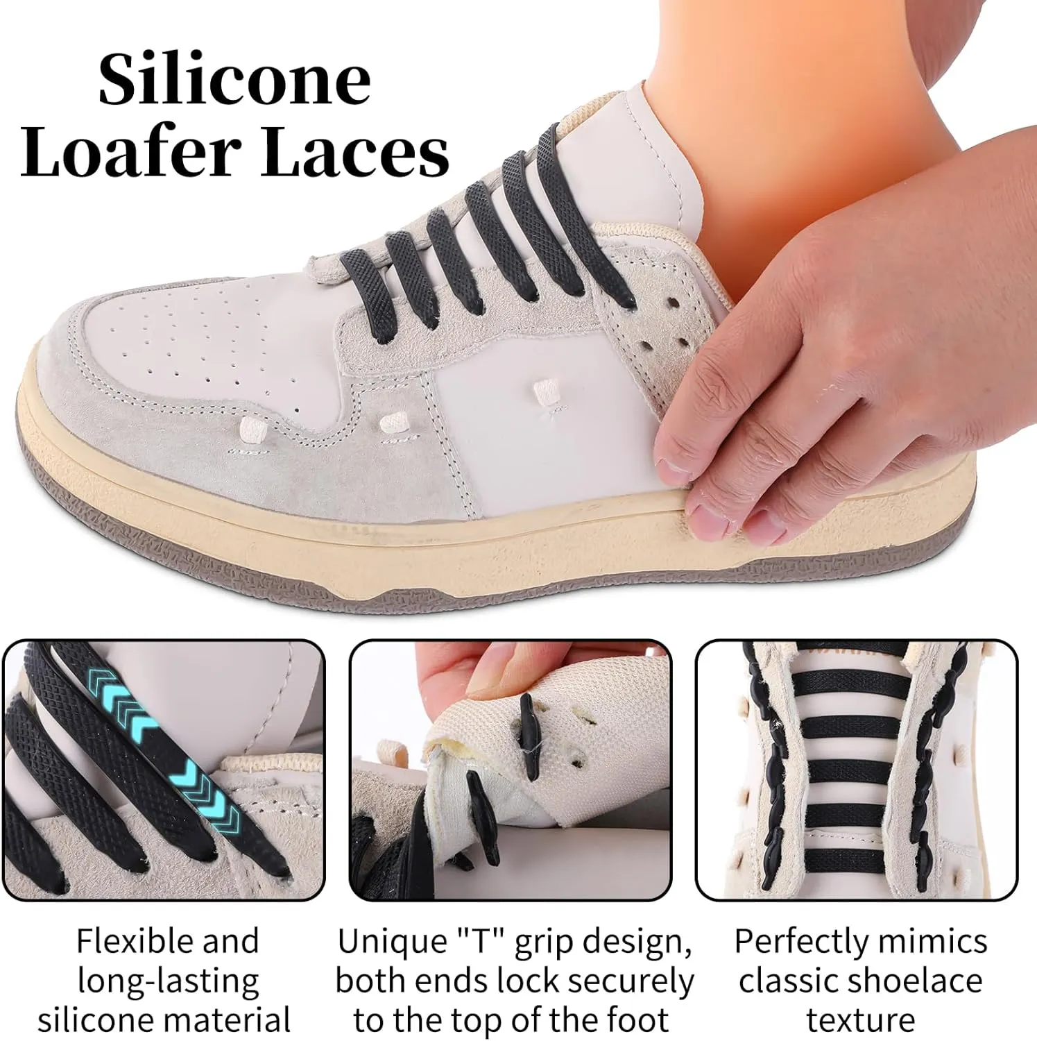 No Tie Shoe Laces Stretchy Silicone Elastic Lazy Shoelaces Rubber Flat Shoe Ties One Size Fits All Kids Adults
