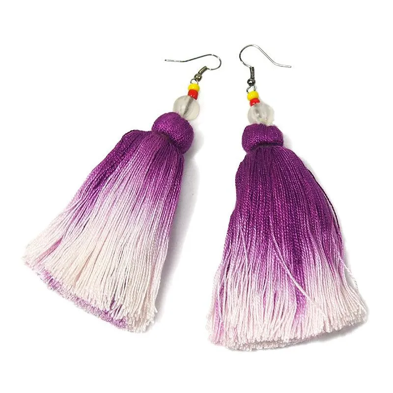 Ombre Tassel Hilltribe Earrings, E