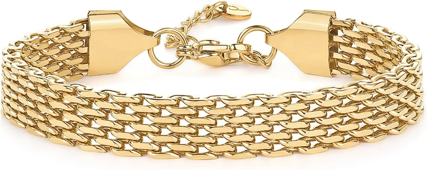 PAVOI 14K Gold Plated Chunky Chain Adjustable Bracelet for Women | Stainless Steel Lightweight Trendy Chain Bracelet