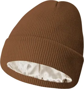 PFFY Satin Lined Knit Cuffed Beanie Hat Silk Lining Slouchy Warm Hats Winter Beanies Gift for Women Men