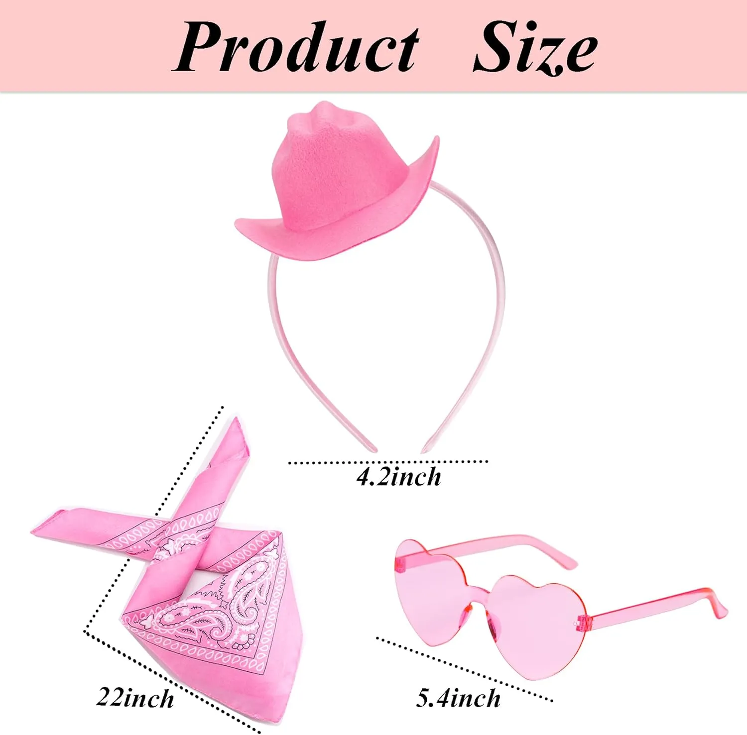 Pink Cowgirl Hat Headband Mini Tiny Cowboy Hat Heart Glasses Bandana Women Halloween Party Costume Accessories Set