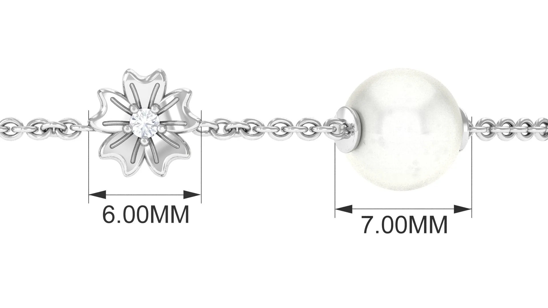 Real Freshwater Pearl Station Chain Bracelet with Diamond