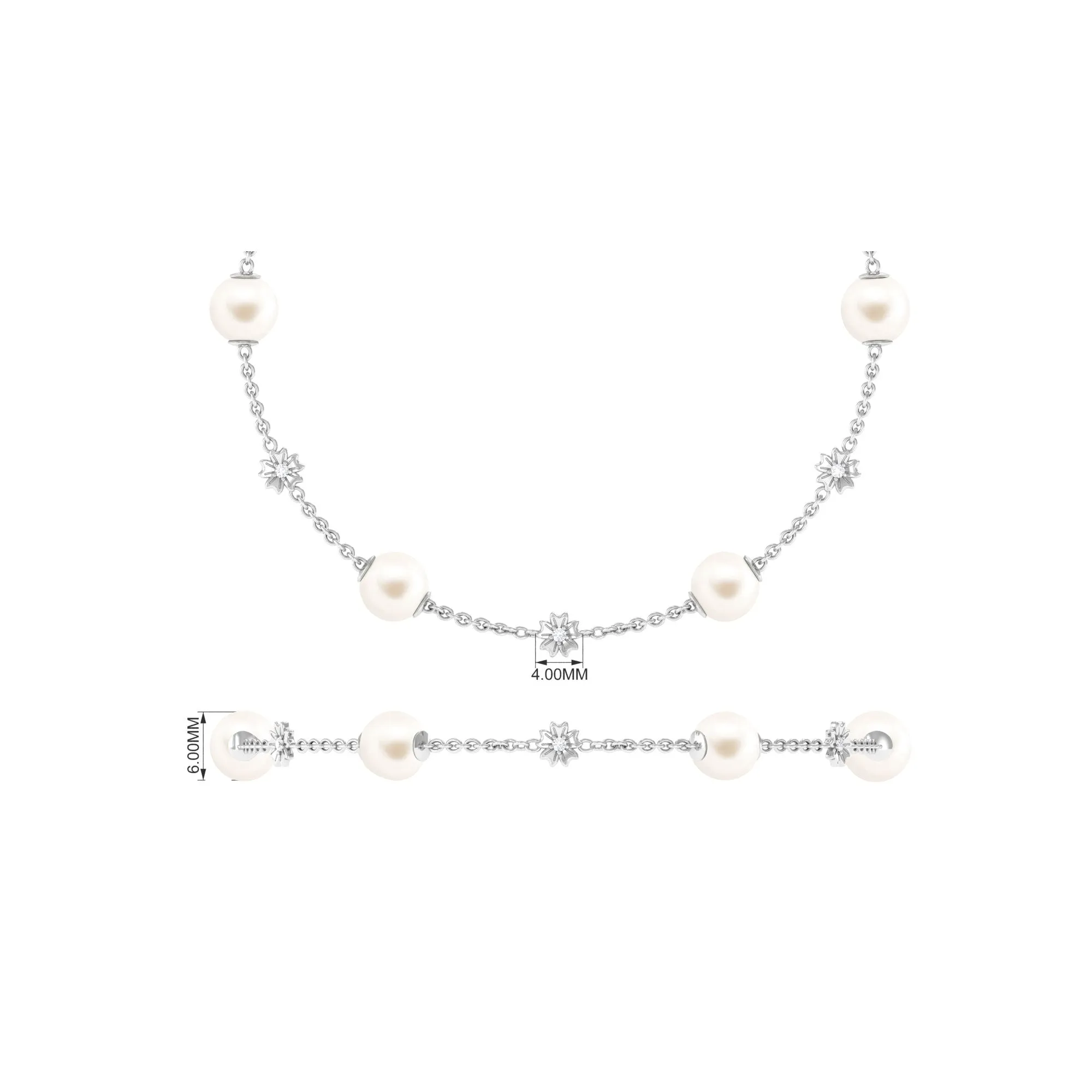 Real Freshwater Pearl Station Chain Bracelet with Diamond