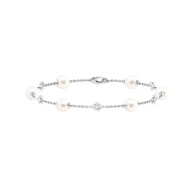 Real Freshwater Pearl Station Chain Bracelet with Diamond