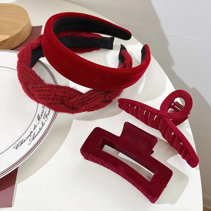 Red Plush Twist Retro Hair Accessories
