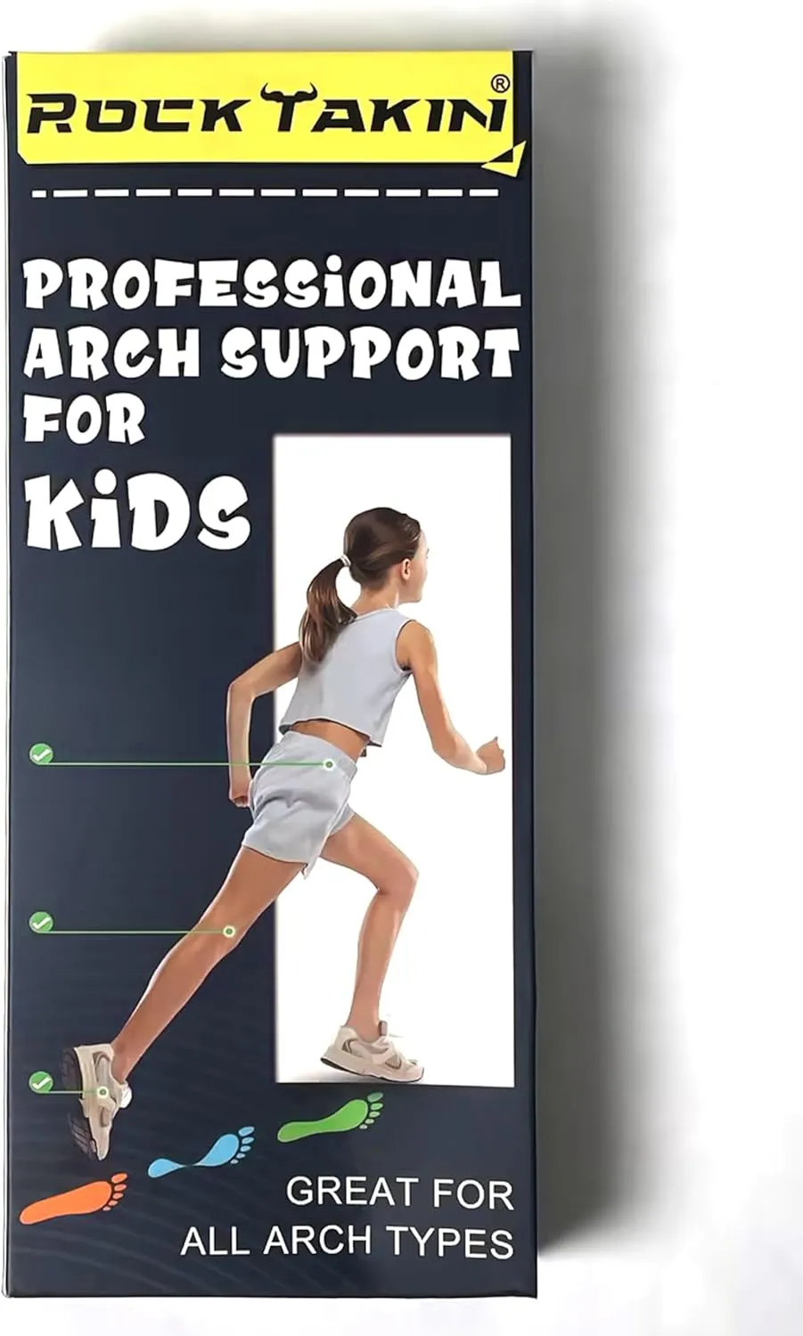 ROCKTAKIN Kids Arch Support Shoe Insoles, Plantar Fasciitis Orthotics Inserts Strong Support for Children's High Arch, Flatfoot Pain Relief, Posture Improve
