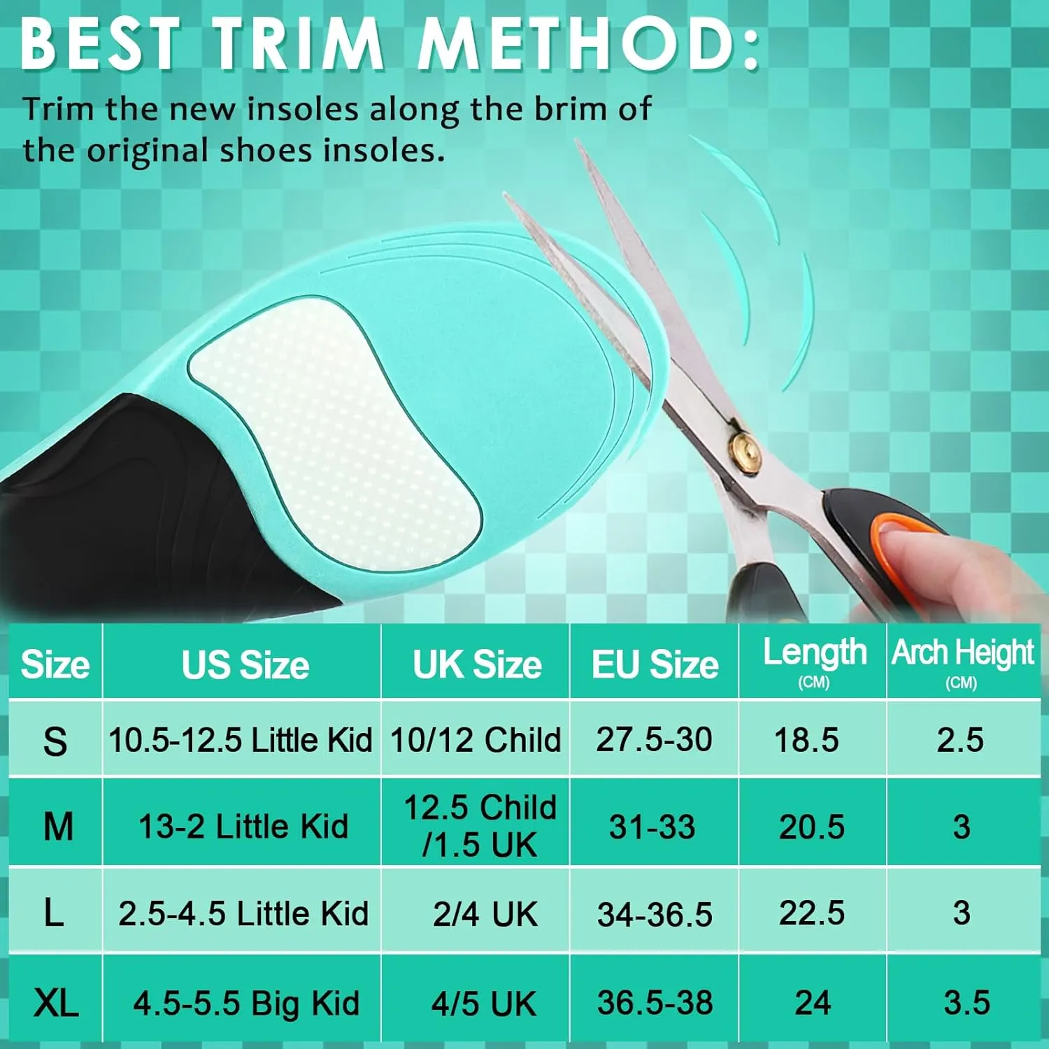 ROCKTAKIN Kids Arch Support Shoe Insoles, Plantar Fasciitis Orthotics Inserts Strong Support for Children's High Arch, Flatfoot Pain Relief, Posture Improve