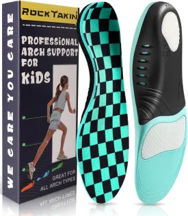 ROCKTAKIN Kids Arch Support Shoe Insoles, Plantar Fasciitis Orthotics Inserts Strong Support for Children's High Arch, Flatfoot Pain Relief, Posture Improve